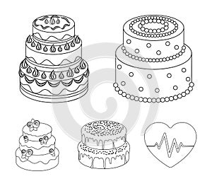 Sweetness, dessert, cream, treacle .Cakes country set collection icons in outline style vector symbol stock illustration