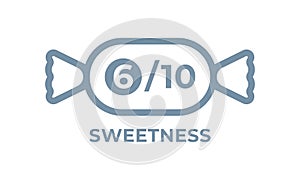 Sweetness level vector food package label. Product sugar sweet level candy icon