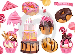 Sweets 3d vector realistic objects.