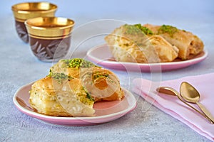 Sweets arabic dessert  knafeh with pistachio and cheese