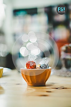 Sweets in bowl, Christmas time, blurry background