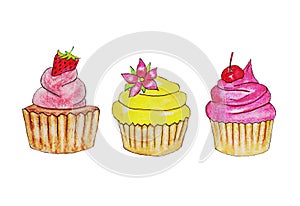 sweets, cake sweet cupcakes, fruit chocolate cherry vanilla strawberry with delicious shortbread crumbly dough, sponge