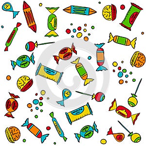 Sweets and candies - cartoon vector pattern