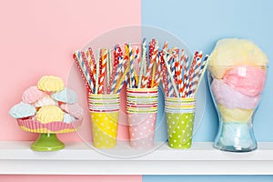 Sweets and decorations for the holiday table. Set for a birthday.