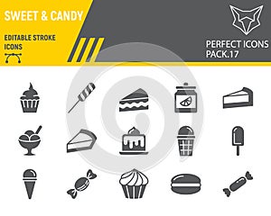 Sweets glyph icon set, desserts collection, vector sketches, logo illustrations, confectionery icons, pastry signs solid