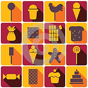 Sweets icon set with shadows