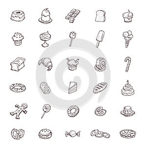 Sweets icons set, vector illustration