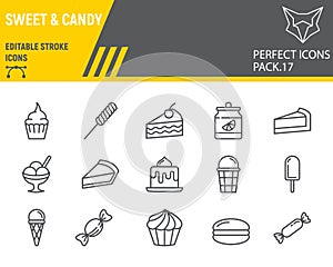 Sweets line icon set, desserts collection, vector sketches, logo illustrations, confectionery icons, pastry signs linear