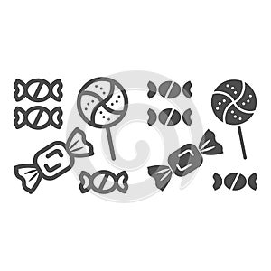 Sweets line and solid icon, Halloween concept, Candy set sign on white background, sweet lollipop and candies icon in