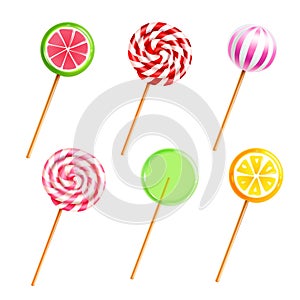Sweets Lollipops Candies Realistic Icons Set