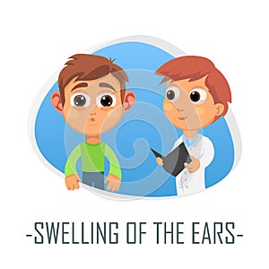 Swelling of the ears medical concept. Vector illustration.