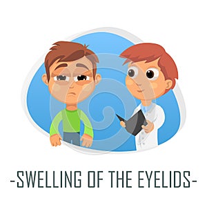 Swelling Of the eyelids medical concept. Vector illustration.