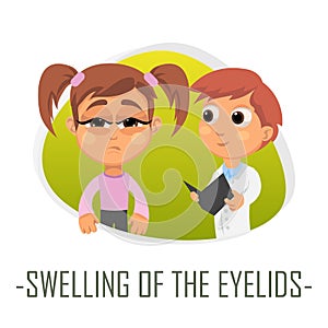 Swelling Of the eyelids medical concept. Vector illustration.