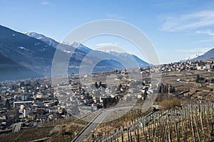 Swerving road above Sondrio, an Italian town and comune located in Valtellina region