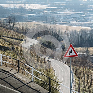 Swerving roads in Valtellina, a valley near Sondrio, Italy