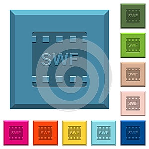 SWF movie format engraved icons on edged square buttons