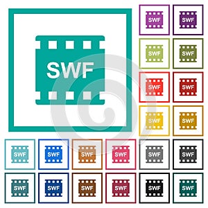 SWF movie format flat color icons with quadrant frames