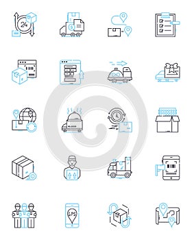 Swift delivery linear icons set. Speedy, Rapid, Agile, Quick, Prompt, Instantaneous, Expedited line vector and concept