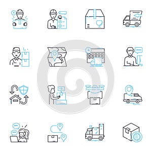 Swift delivery linear icons set. Speedy, Rapid, Agile, Quick, Prompt, Instantaneous, Expedited line vector and concept