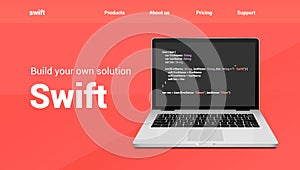 Swift programming code technology banner. Swift language software coding development website design