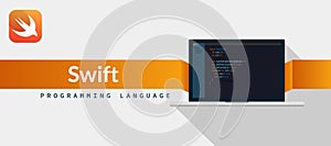 Swift programming language for iOS, Mac OS from apple with script code on laptop screen, programming language code illustration photo