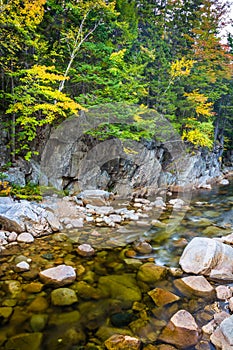 The Swift River at Rocky Gorge, on the Kancamagus Highway, in White Mountain National Forest, New Hampshire.