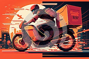 Swift and Secure sleek and modern illustration of a delivery courier on a high-tech motorcycle, ensuring the safe