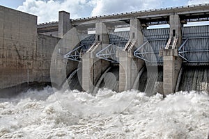 Swift water of Truman dam at Warasaw Missouri USA