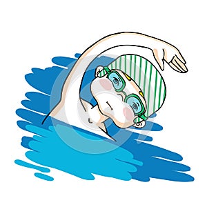 Swim the crawl boy color vector drawing.