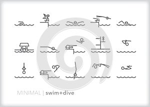 Swim and dive icon set for sports teams