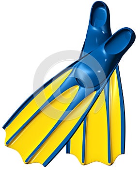 Swim fins with blue rubber and yellow plastic