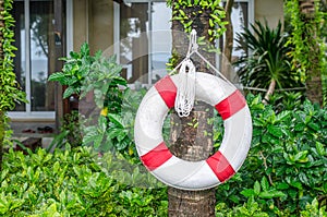 Swim ring (life buoy) for lifesaver on the side swimming pool