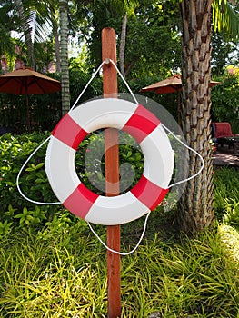 Swim ring for lifesaver on the side swimming pool