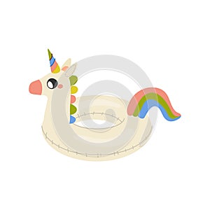Swim rings, pool games rubber toys, colorful lifebuoys. Swimming circles, cute pool in the shape of a unicorn