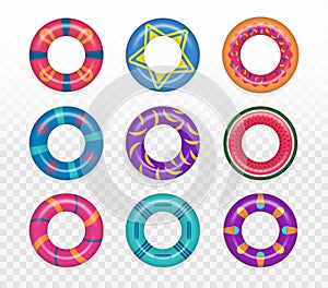 Swim rings set on transparent background.