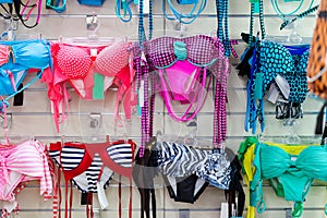 Swim suits in clothing store