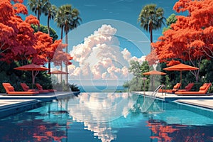 Swiming Pool Art Vibrant Pop Surrealism