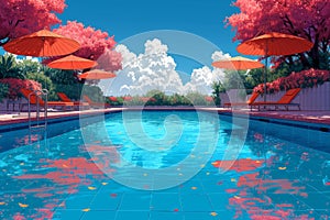 Swiming Pool Art Vibrant Pop Surrealism