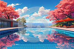 Swiming Pool Art Vibrant Pop Surrealism