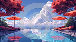 Swiming Pool Art Vibrant Pop Surrealism