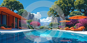 Swiming Pool Art Vibrant Pop Surrealism