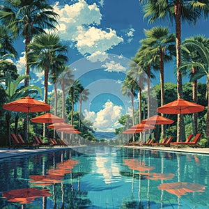 Swiming Pool Art Vibrant Pop Surrealism