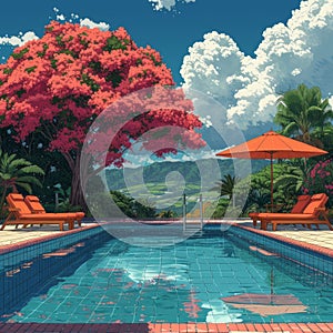 Swiming Pool Art Vibrant Pop Surrealism