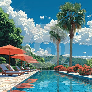 Swiming Pool Art Vibrant Pop Surrealism