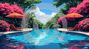 Swiming Pool Art Vibrant Pop Surrealism