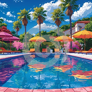 Swiming Pool Art Vibrant Pop Surrealism