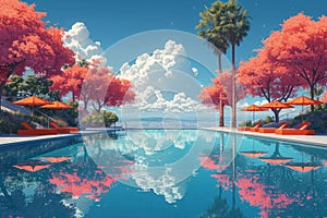 Swiming Pool Art Vibrant Pop Surrealism