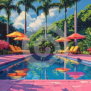 Swiming Pool Art Vibrant Pop Surrealism