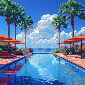 Swiming Pool Art Vibrant Pop Surrealism