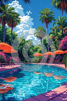 Swiming Pool Art Vibrant Pop Surrealism